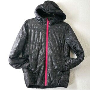Salad Quilted Hooded Jacket Black Pockets Womens Medium